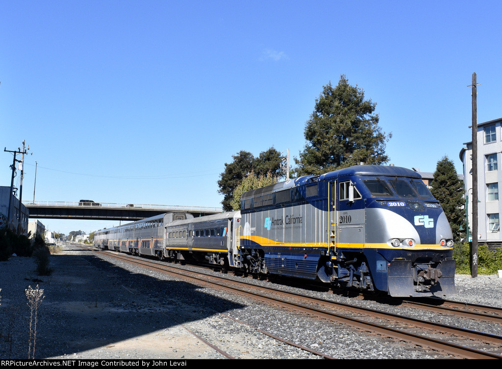 F59PHI # 2010 pushing Amtrak Train # 716 toward the next stop of Richmond-BART Station